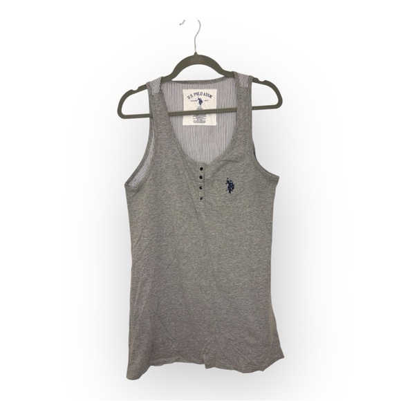 U.S. Polo Assn. Other - U.S. Polo Assn Gray Blue Striped Cotton Nightgown Sleep Shirt Lounge Dress Large